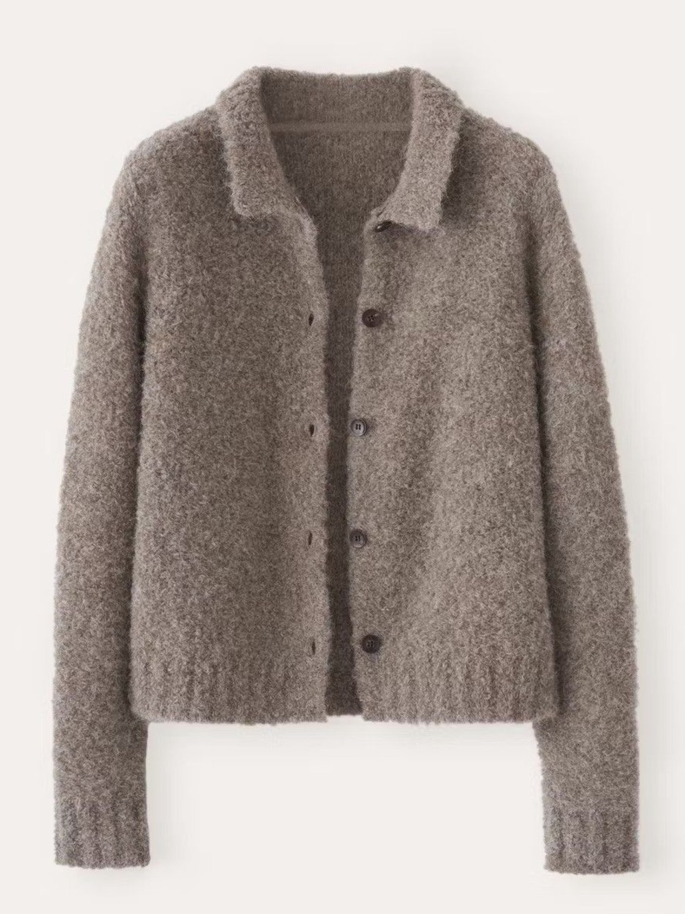 POETRY | Boucle Alpaca Button Front Collared Sweater Cardigan